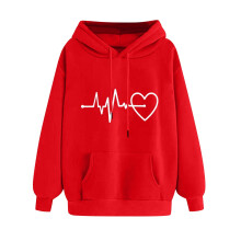 Women's Heart-Printed Zip-Up Hoodie Long Sleeve Pullover