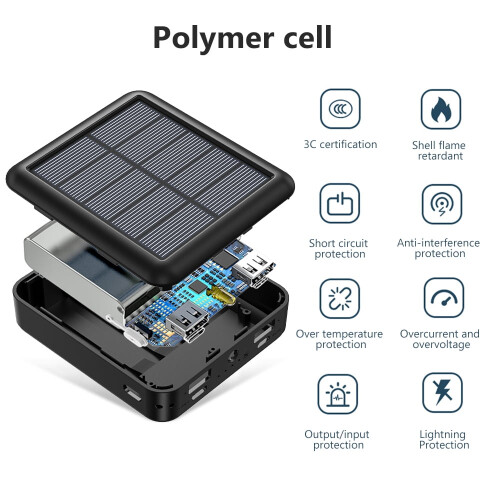 Power bank solare portatile con batteria esterna e 4 porte USB. 2