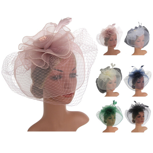 Γυναικείο Vintage Καπέλο Fascinator με Δίχτυ και Φτερά, Μαύρο, Φλοράλ 1