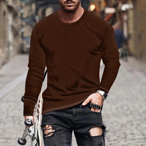 Herren Langarmshirt mit Rundhalsausschnitt, einfarbig 1