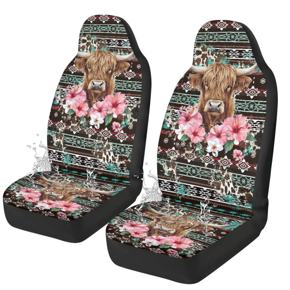 Aztec Highland Cow Car Seat Covers 2 Pcs Waterproof 975221348067