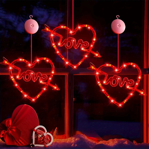 Valentine's Day Heart Window Lights 3 pcs