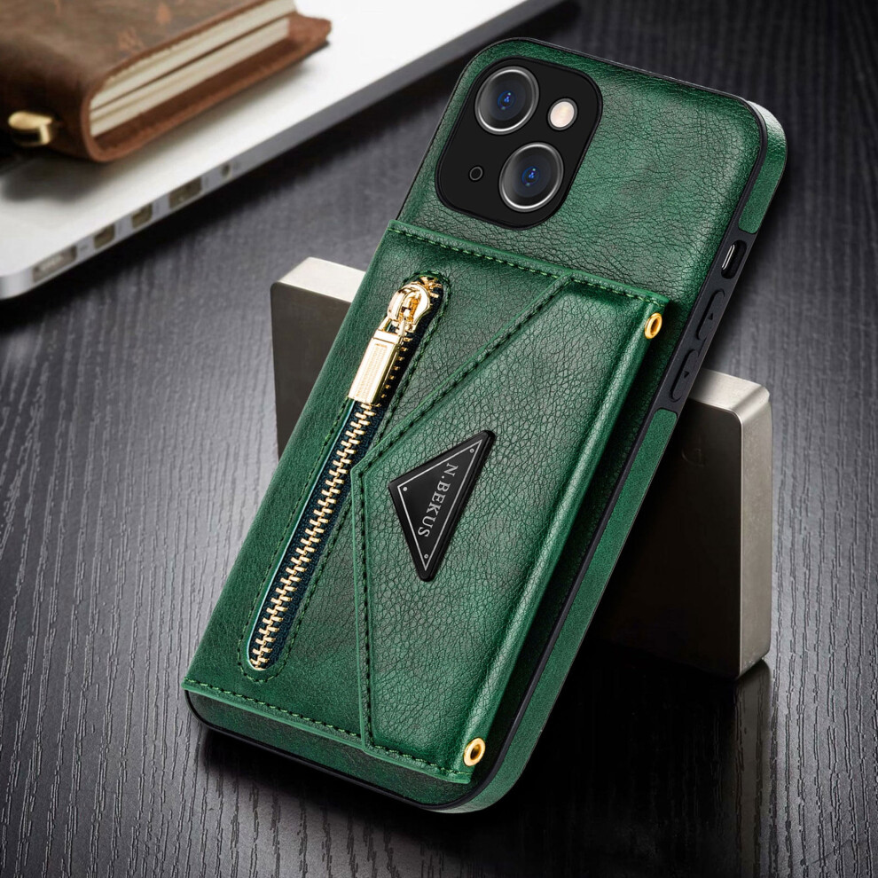 Iphone 13 Shockproof Card Holder Wallet Case Pu Green 9101399841340