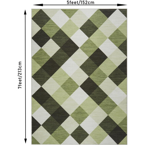 Plaid Runner Rug Green White Abstract Geometric 5x7 1