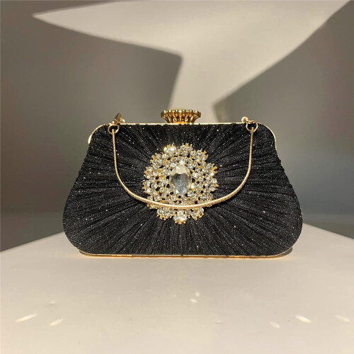 Pochette glitterata da donna, borsa da sera plissettata con 1