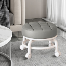 Low Roller Stool PU Leather Round Seat Gray