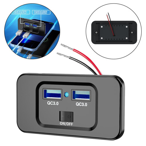 USB Outlet Panel with Switch 12V-24V QC 3.0 36W