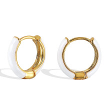 Handmade Enamel Round Hoop Earrings Gold-Plated