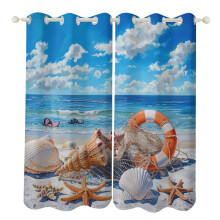 Rideaux occultants aquarelle motif coquillages et étoiles de mer