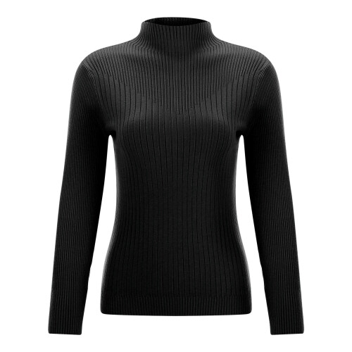Damen-Herbstpullover, einfarbig, hochgeschlossen, Strickpullover, Schwarz 2