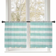 Teal Linen Stripe Sheer Curtains 52x54 in 2 Panels