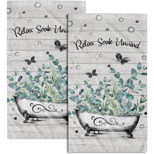 Hand Towel Set Green Leaves 2 pcs Absorbent Soft