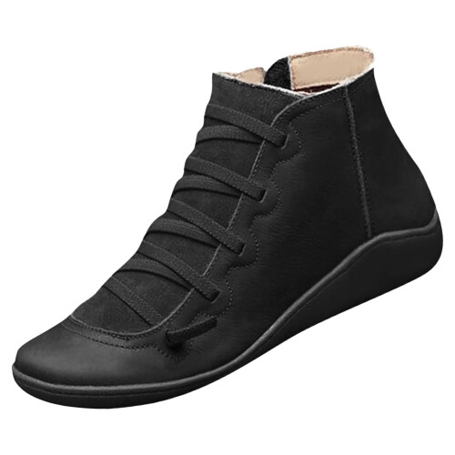 Botas femininas retrô de couro com cadarço e zíper lateral. 1