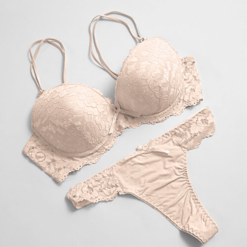 Damen-Spitzen-Dessous-Set mit Stahlringen, beige 1