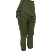 Women's Army Green Yoga Pants Tummy Control Pockets Skirted