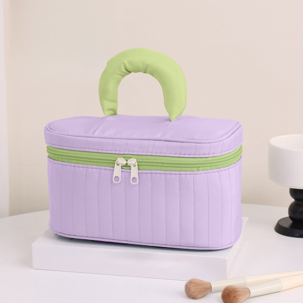 Purple cosmetic bag with handle large capacity