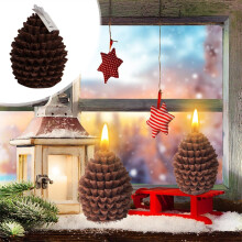 Pinecone-Shaped Christmas Tree Candles White Brown Scented