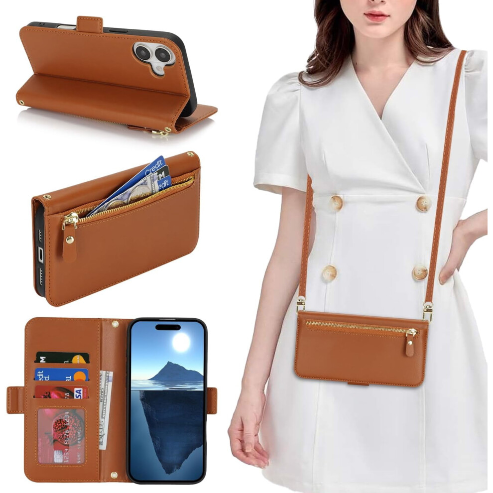 Iphone 16 Wallet Case Pu Leather Flip Cover With Brown 9101399869832