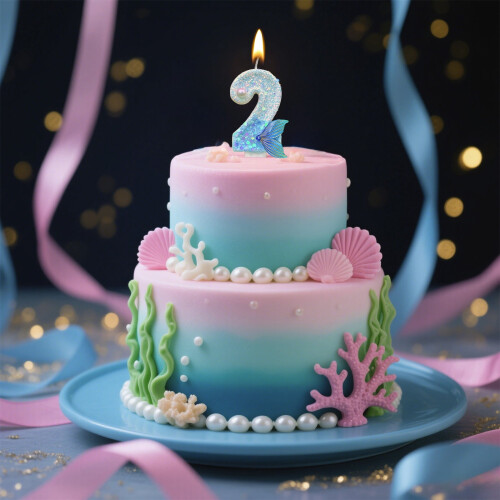 Topo de vela de aniversário em formato de cauda de sereia azul, 7,5 cm (2,95 polegadas) 1