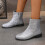 Women's ankle boots silver glitter round toe low heel size 1