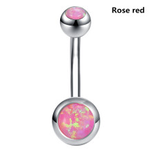 Opal Stone Stainless Steel Belly Button Ring Rose Red 1 Pc