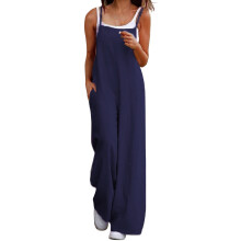 Women's Petite Floral Sleeveless Romper Loose Fit Navy