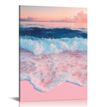 Coastal Canvas Wall Art Blue Pink 12x16in