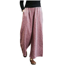 Women's Cotton-Linen Striped Wide-Leg Pants Summer