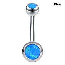 Opal Stone Stainless Steel Belly Button Ring - Blue