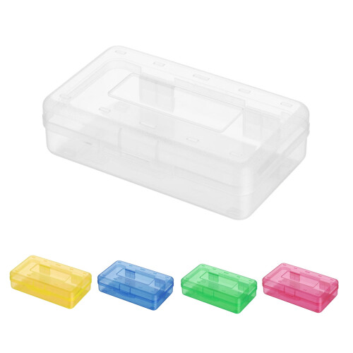 Plastpennal med klikkfast lokk og stabelbar design