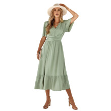 Women's V-neck summer maxi dress with ruffle sleeves, boho