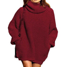 Women's Turtleneck Oversize Knitted Pullover with Pockets