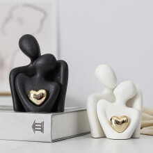 Ceramic Couple Figurines Romantic Abstract Sculpture 1 Pair