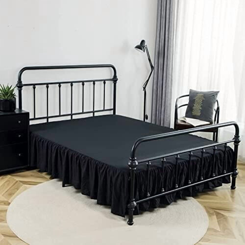 Bettrock Queen Size Rüschen 45,7 cm Fall Schwarz 2