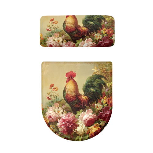 Rooster Blommigt toalettsitsöverdrag, 2 delar, justerbart 1