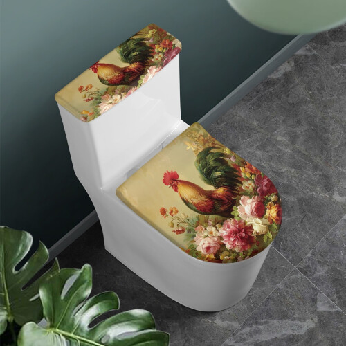 Rooster Blommigt toalettsitsöverdrag, 2 delar, justerbart 2