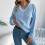 Damen-Pullover mit Farbblock-Design, V-Ausschnitt und Laternenärmeln aus Acryl 5