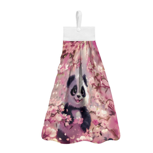 Panda Cherry Blossom Hand Towels 3 pcs Quick-Dry Snap Loop