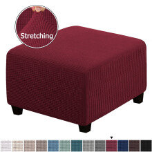 Square Ottoman Covers – Form-Fit Slipcovers with Elastic Bottom, Stretch Spandex & Small Checks Jacquard Fabric, Compatible with Most Ottomans