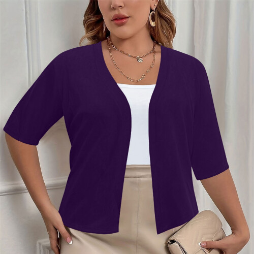 Women's Oversized Solid Cardigan Short Sleeve Open-Front 2