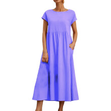 Vestido midi de mujer liso sin mangas de algodón con cuello redondo