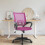 Pink Mesh Conference Chair with Arms Wheels Adjustable 3