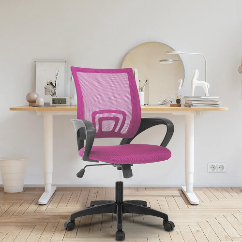 Pink Mesh Conference Chair with Arms Wheels Adjustable 2