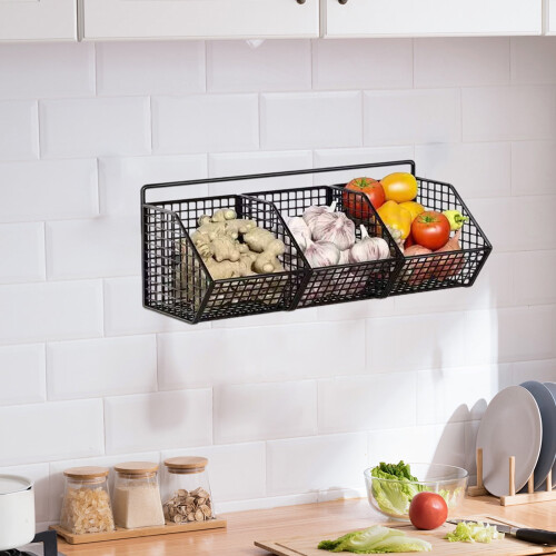 Ginger and Garlic Storage Box Wall-Mounted Black Iron Basket 1
