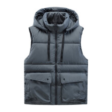 Gilet imbottito da uomo senza maniche con cerniera e cappuccio removibile