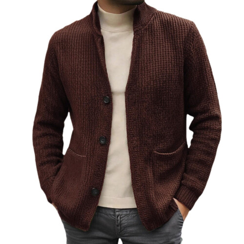 Flauschiger Herren-Cardigan, einfarbig, langärmelig