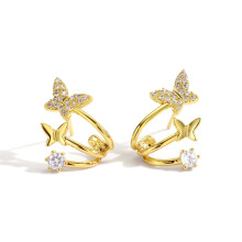 Butterfly Stud Earrings Women Gold Plated Cubic Zirconia