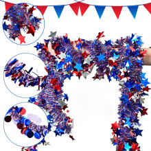 Ghirlandă patriotică cu beteală, roșu, alb, albastru, 208 cm