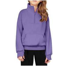 Girls Fleece Half-Zip Sweatshirt with Thumb Holes Purple