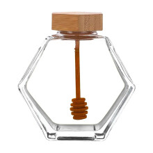 Bouteille hexagonale en verre avec emballage en bois 220 ml